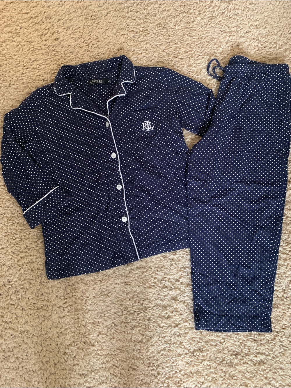 Ralph Lauren Navy Polka Dot Pajama Set - Picture 4 of 7